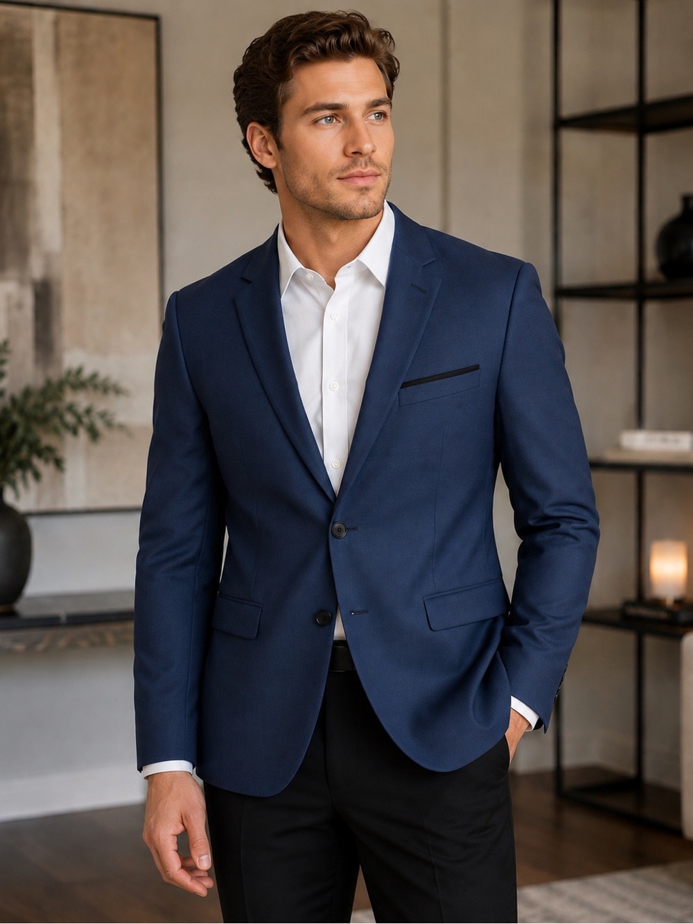 New The Kooples Men’s Blue Wool-Blend Suit Jacket – Size FR 46/ US 36